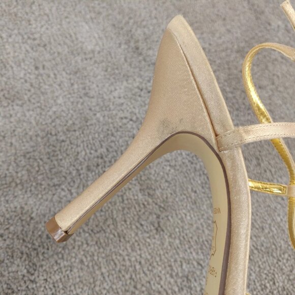 MICHAEL SHANNON Jordy Womens 9 Shoes Open Toe Gold Rhinestone Slingback Heels - Picture 7 of 8